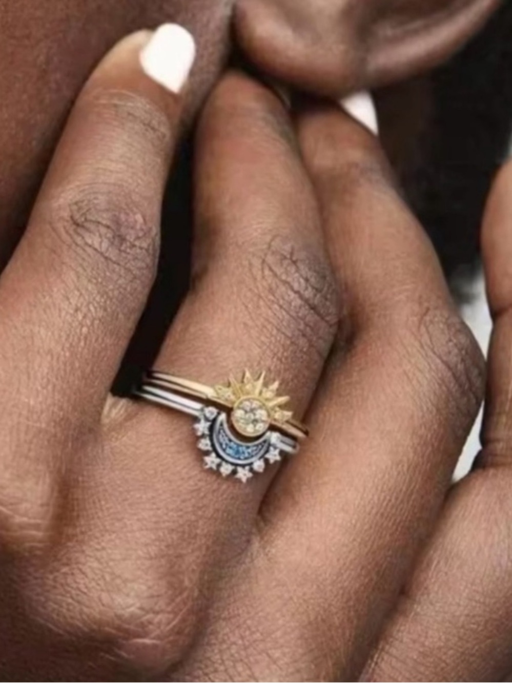 Open Sun Moon Ring Band Set